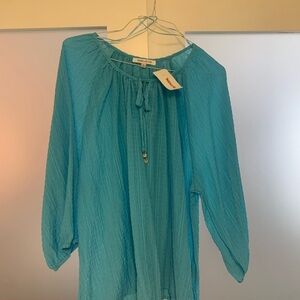 Rose & Olive Turquoise Blouse with Tie Detail